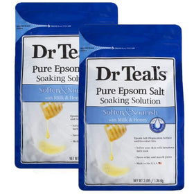 Dr Teal's Soften & Nourish set with two Milk & Honey bags for a bath.