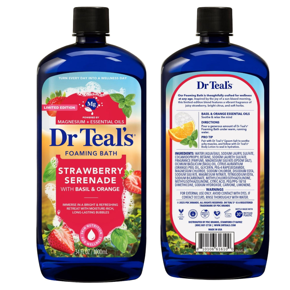 Dr Teal's Strawberry Serenade bubbles close-up for a luxurious bath.