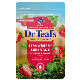 Dr Teal's Strawberry Serenade foaming bath bottle with long-lasting bubbles.