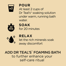 Dr Teal's Vanilla Comfort Epsom salt bath scene conveys warmth and calm.