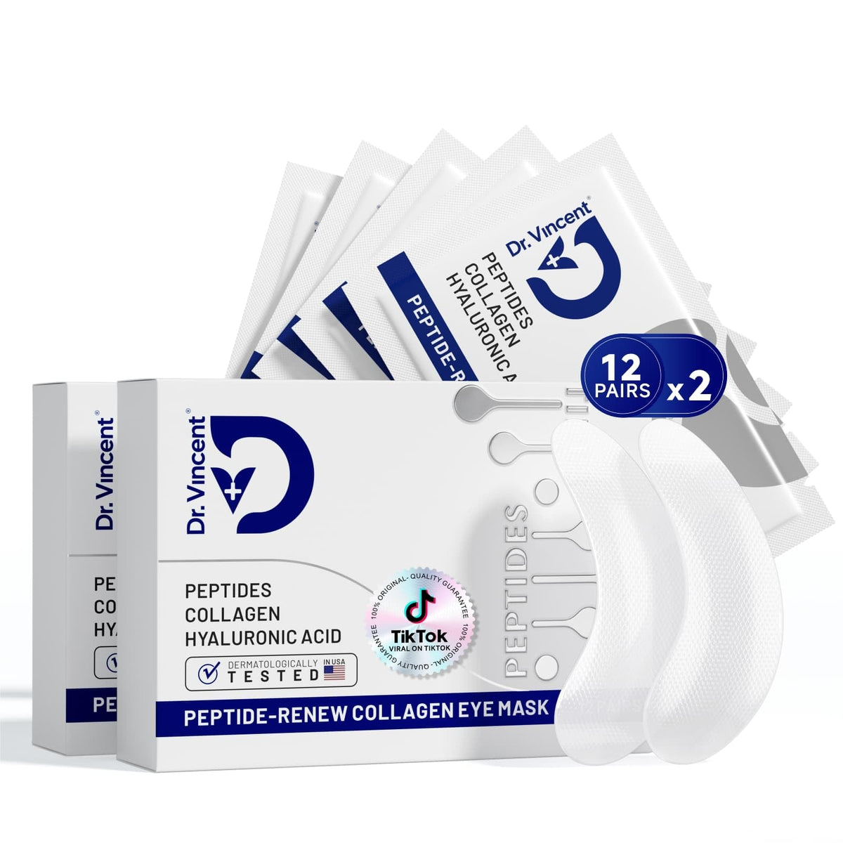 Dr Vincent Peptide Under Eye Patches bottle close-up showing hydrating vegan formula