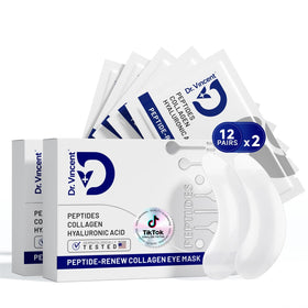 Dr Vincent Peptide Under Eye Patches bottle close-up showing hydrating vegan formula