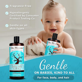 Dr. Woods Baby Mild Castile Soap lather close-up for face, body, and hair.