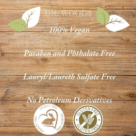Dr. Woods coconut-olive oil base ingredients with tea tree and vitamin E.