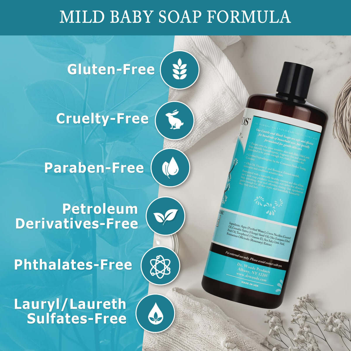 Dr. Woods fragrance-free formula packaging signaling a gentle routine for sensitive skin.