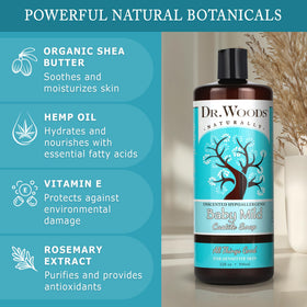 Dr. Woods ingredients: olive oil, hemp oil, and vitamin E for nourishing skin.