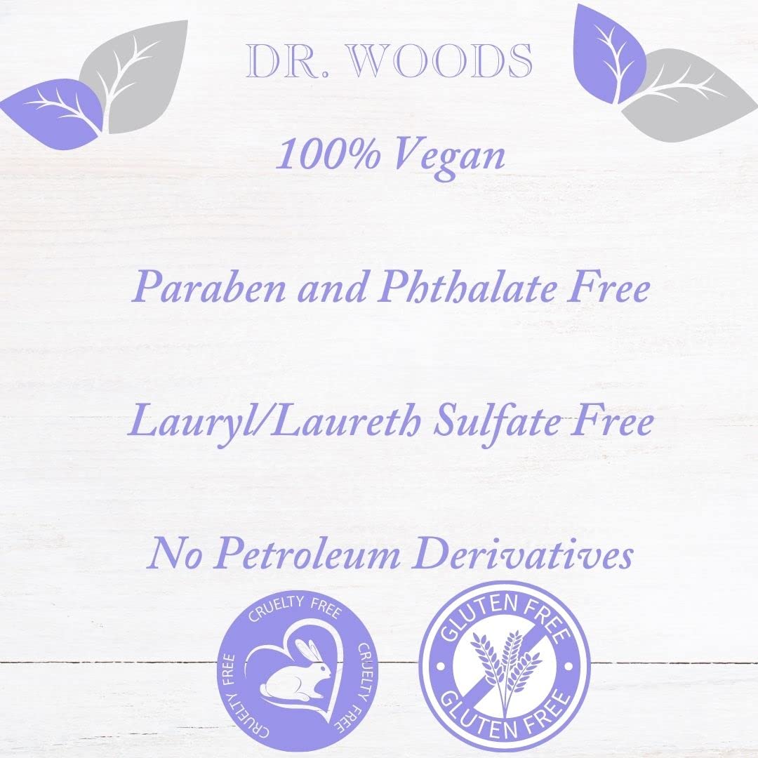 Hand applying Dr. Woods lavender castile soap with lavender aroma.
