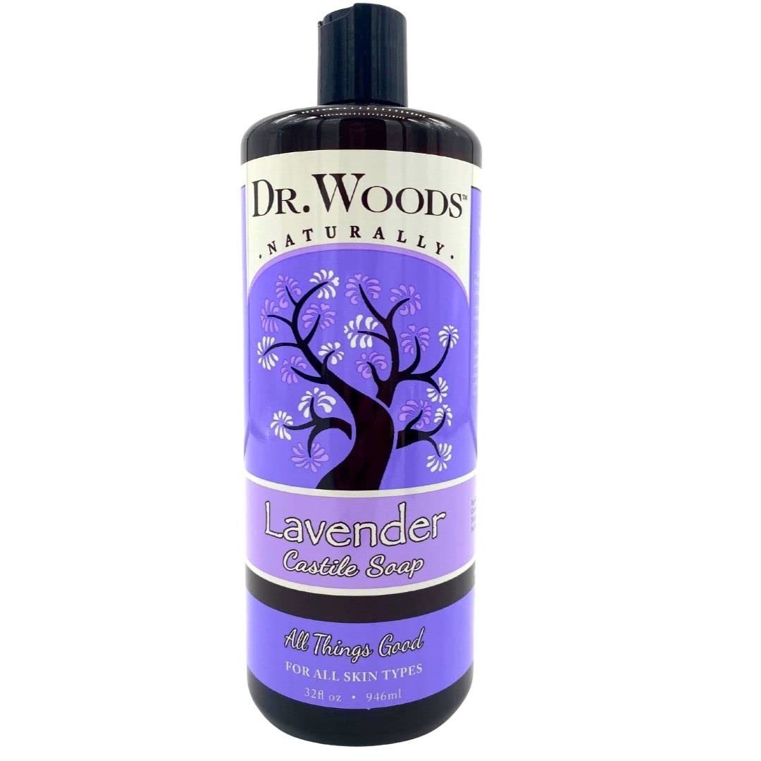 Dr. Woods Lavender Castile Soap bottle, gentle daily cleanser for all skin types.