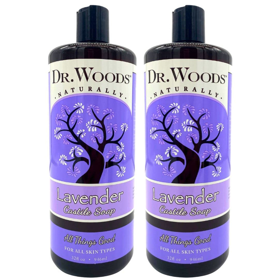 Dr. Woods Lavender Castile Soap bottle for deep cleansing and refreshing scent.