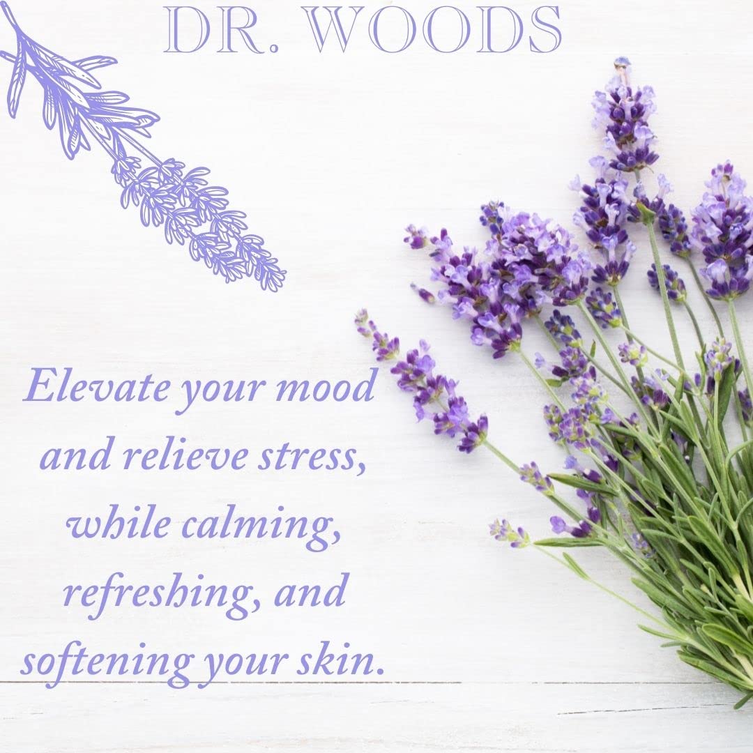 Dr. Woods Lavender Castile Soap on loofah delivering thick, lasting lather.