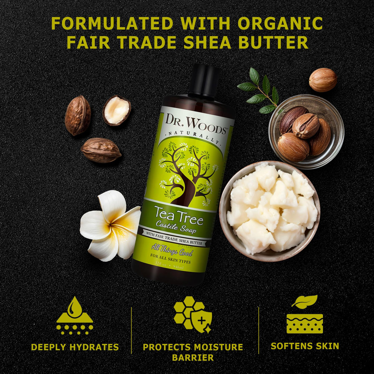 Dr. Woods Organic Shea Butter jar emphasizes moisturizing ingredients