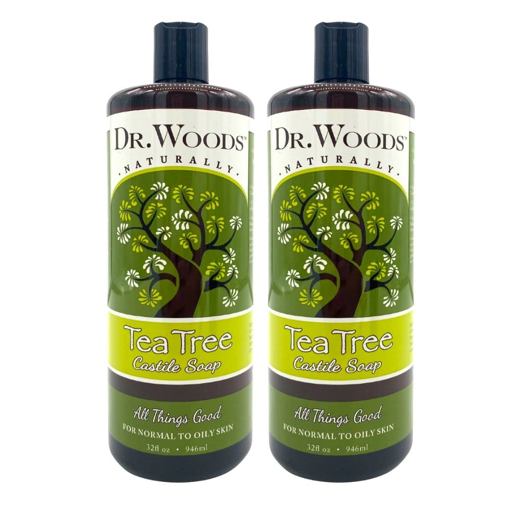Dr. Woods Pure Tea Tree Castile Soap bottle with rich lather for a balanced cleanse.