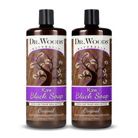 Dr. Woods Raw African Black Soap bottle, 32 oz, all-over cleanser for face and body.