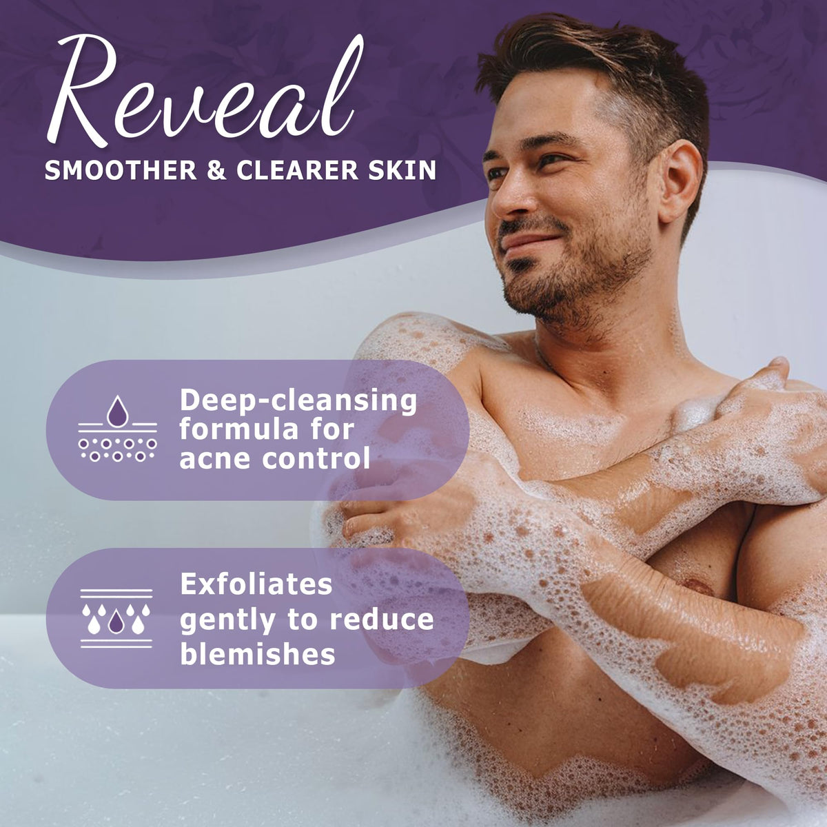 Shower scene with Dr. Woods Black Soap for cleansing the face and body