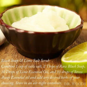 Daily cleanse with Dr. Woods Raw Black Soap promotes clean skin.