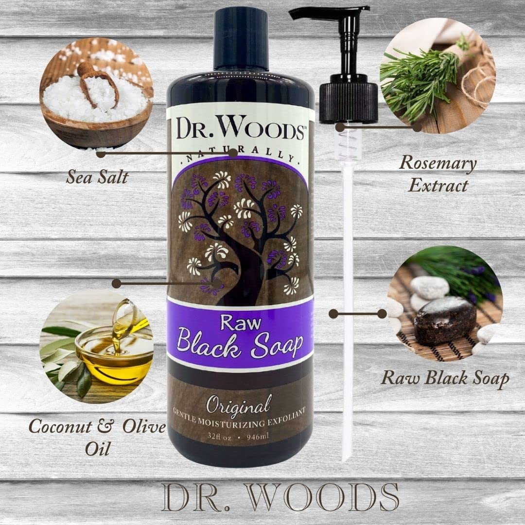 Applying Dr. Woods Black Soap on the face for gentle exfoliation.