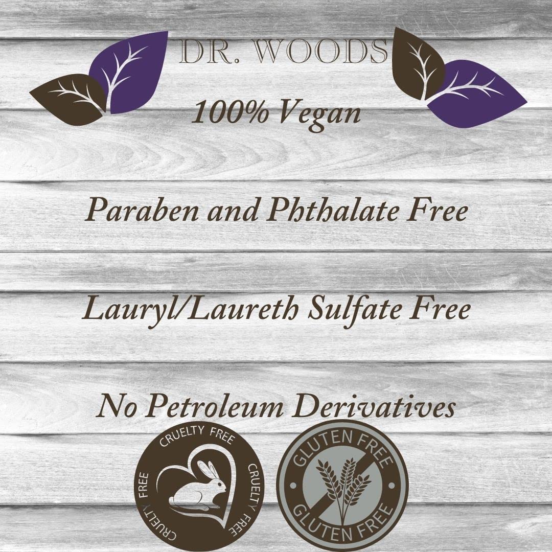 Using Dr. Woods Black Soap on hands and body for versatile cleaning.