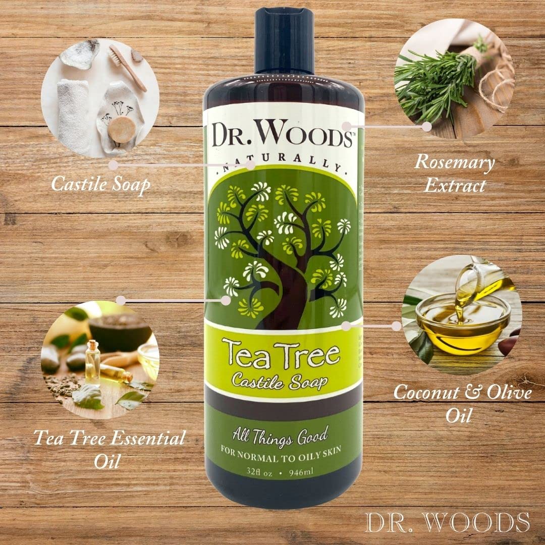 Dr. Woods tea tree castile soap used on face for a refreshing cleanse.