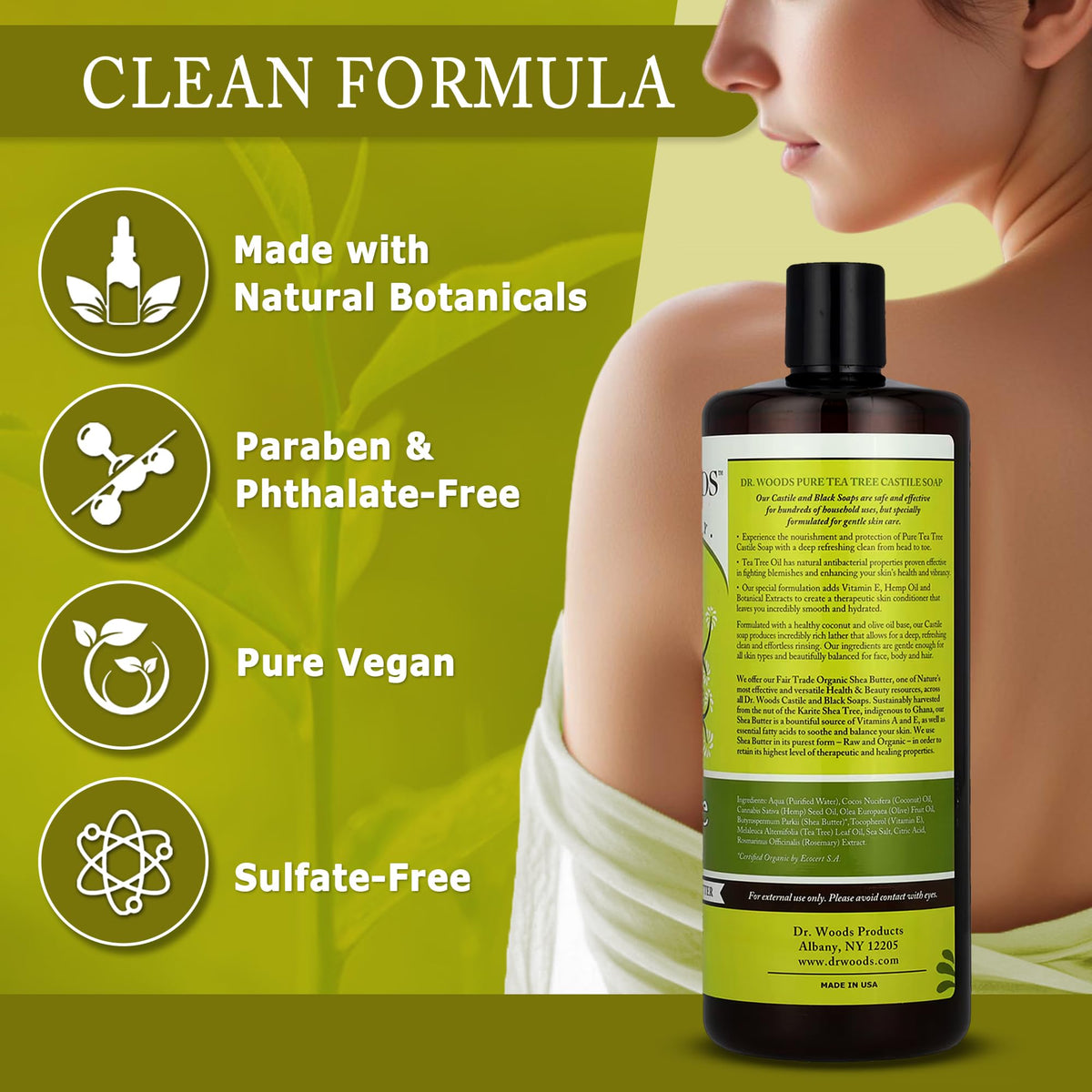 Dr. Woods Tea Tree scent offers a refreshing wash experience