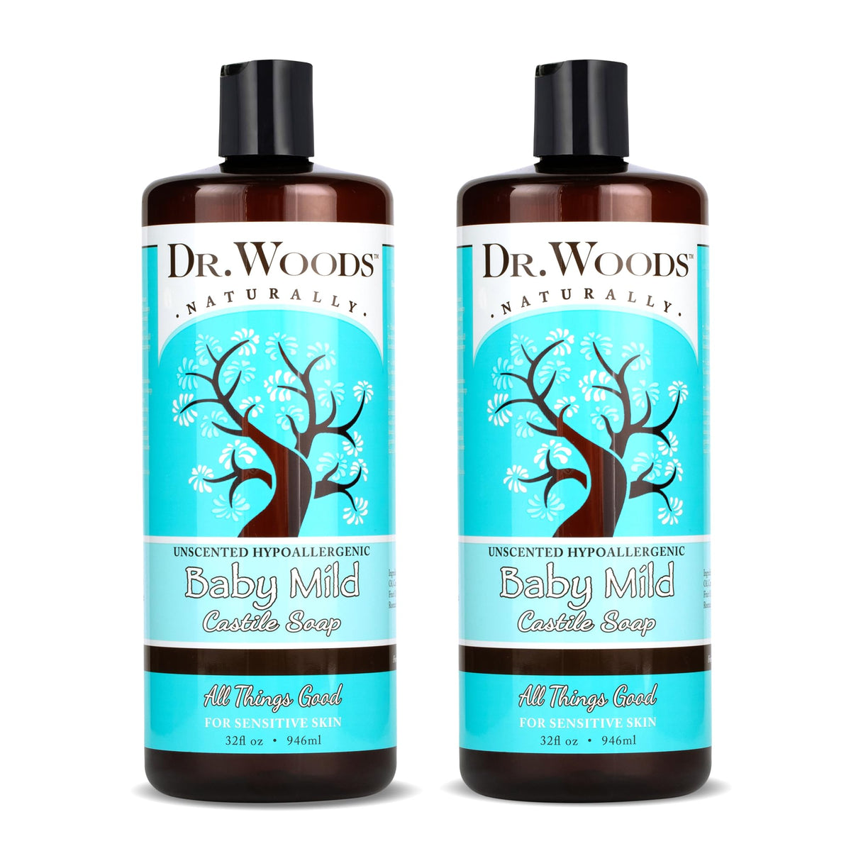 Dr. Woods Unscented Baby Mild Castile Soap bottle for gentle baby cleansing.