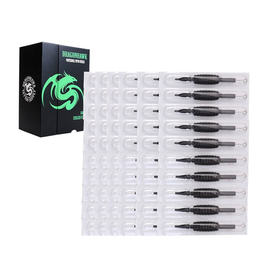 Dragonhawk 60-count black needles and tubes pack for versatile tattoo projects.