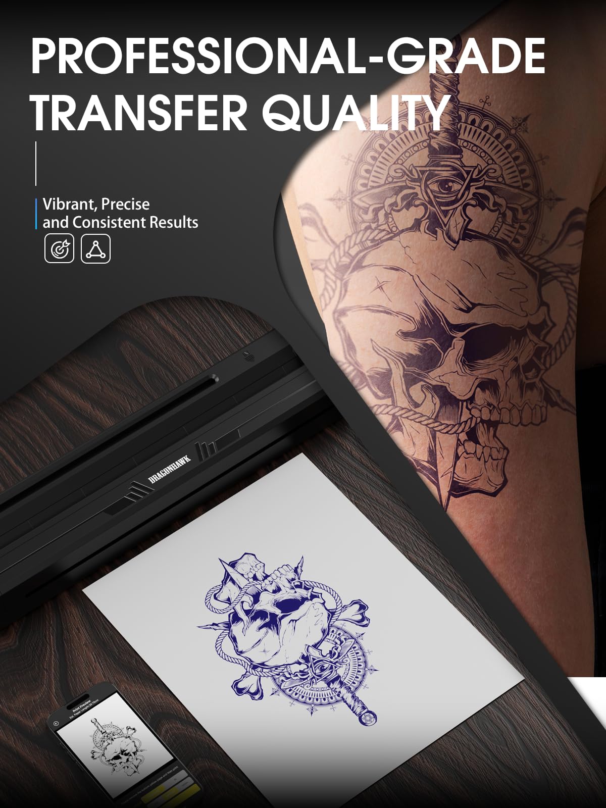 Dragonhawk A4 thermal printer 1500mAh battery supports long sessions.