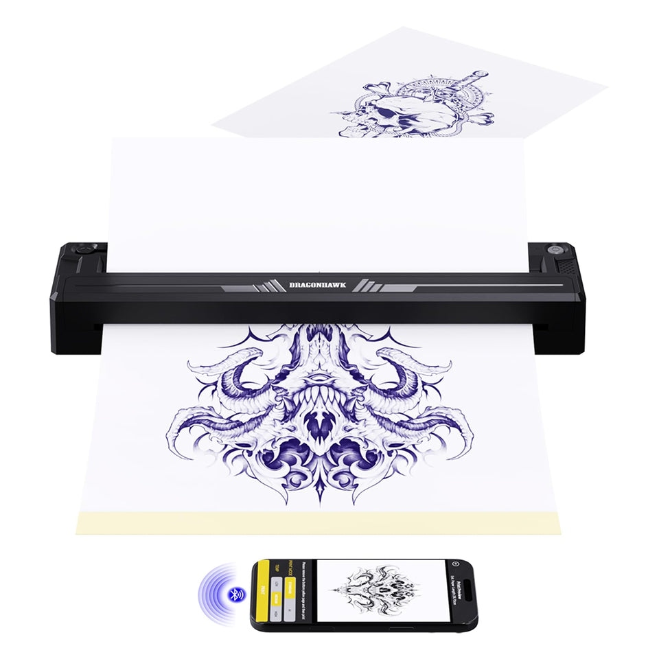 Dragonhawk A4 thermal printer portable design enables on-the-go stencil creation.