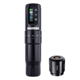 Dragonhawk Atom2 Pro cordless tattoo pen front view for on-site sessions