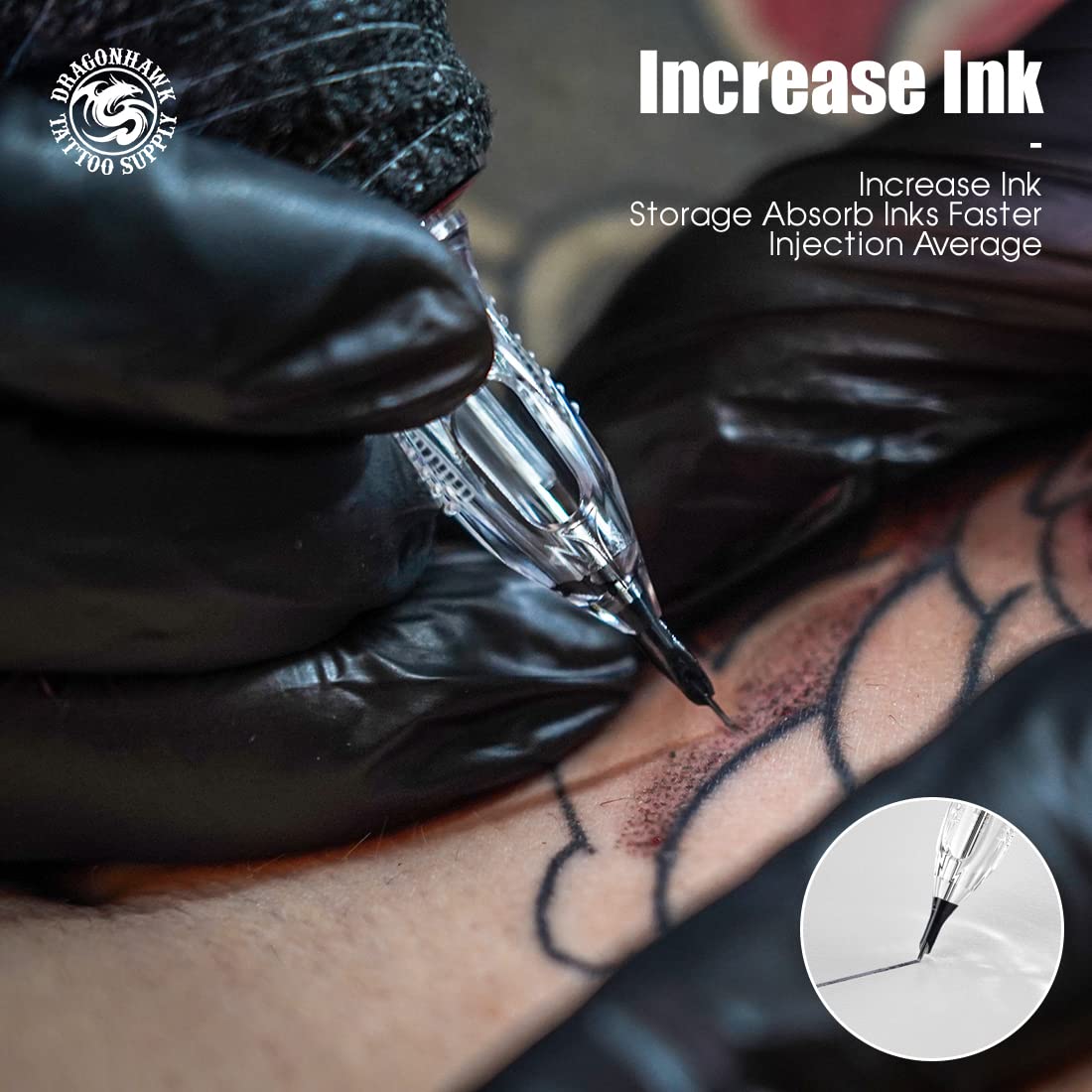 Dragonhawk Extreme 11RL needle for broader lines and fast coverage.