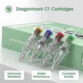 Dragonhawk Extreme 50-piece needle set for versatile tattooing.