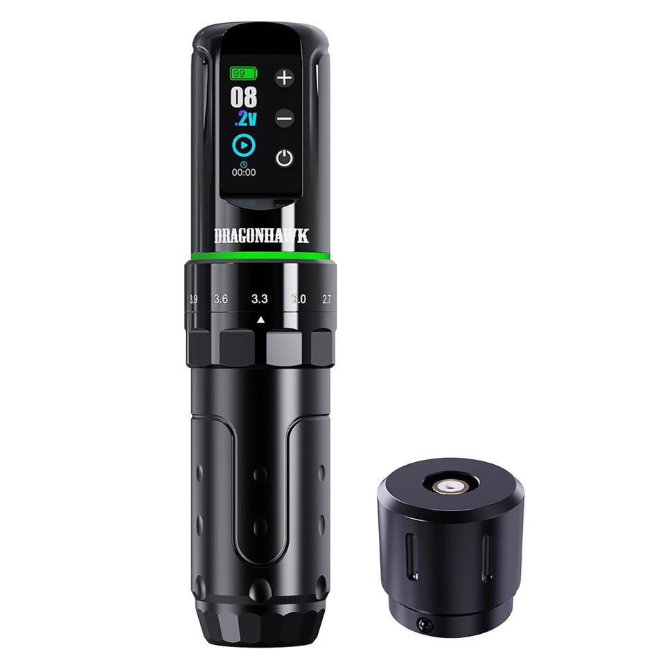 Dragonhawk L3 cordless tattoo gun with clean lines and freedom of movement for faster sessions