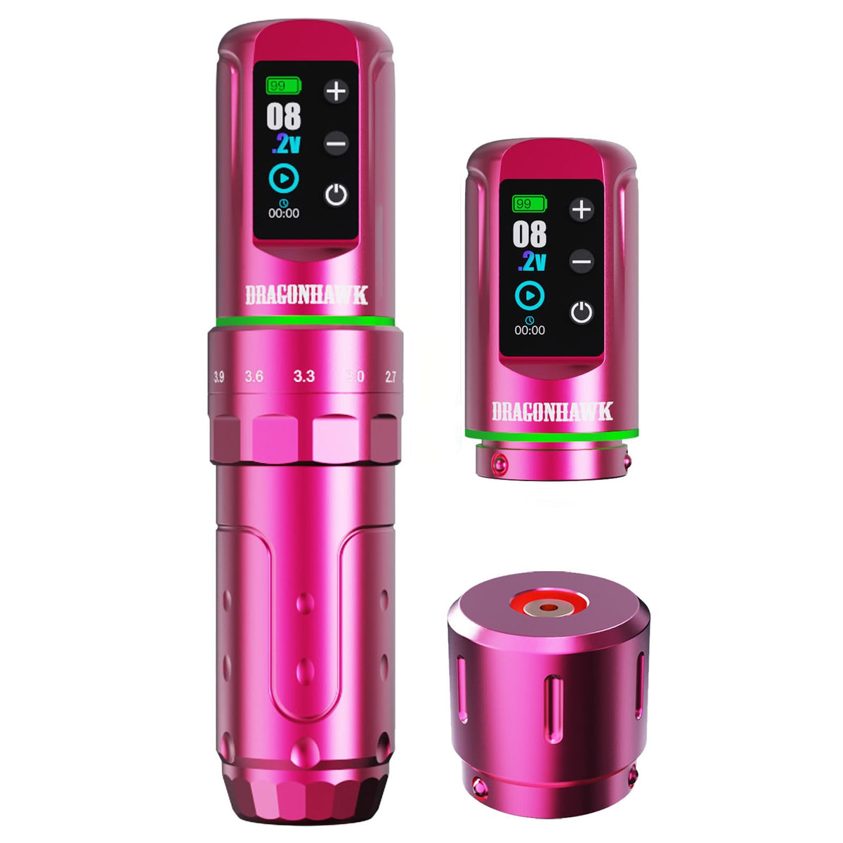 Dragonhawk L3 cordless tattoo gun in hand, enabling mobile tattooing with freedom.