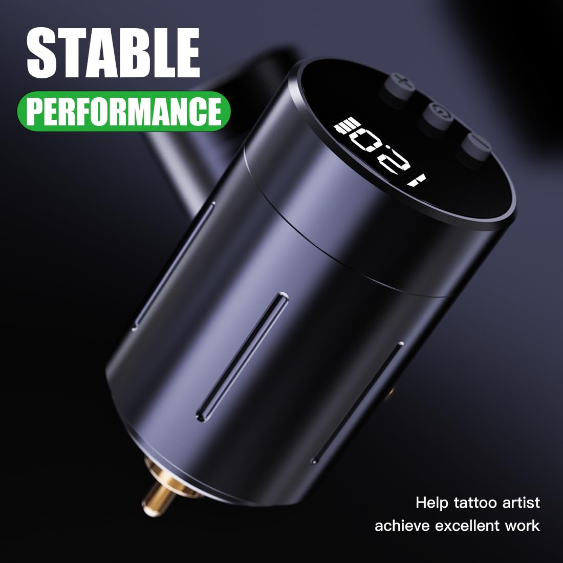 Dragonhawk tattoo battery side-ports showing versatile RCA and rotary compatibility.