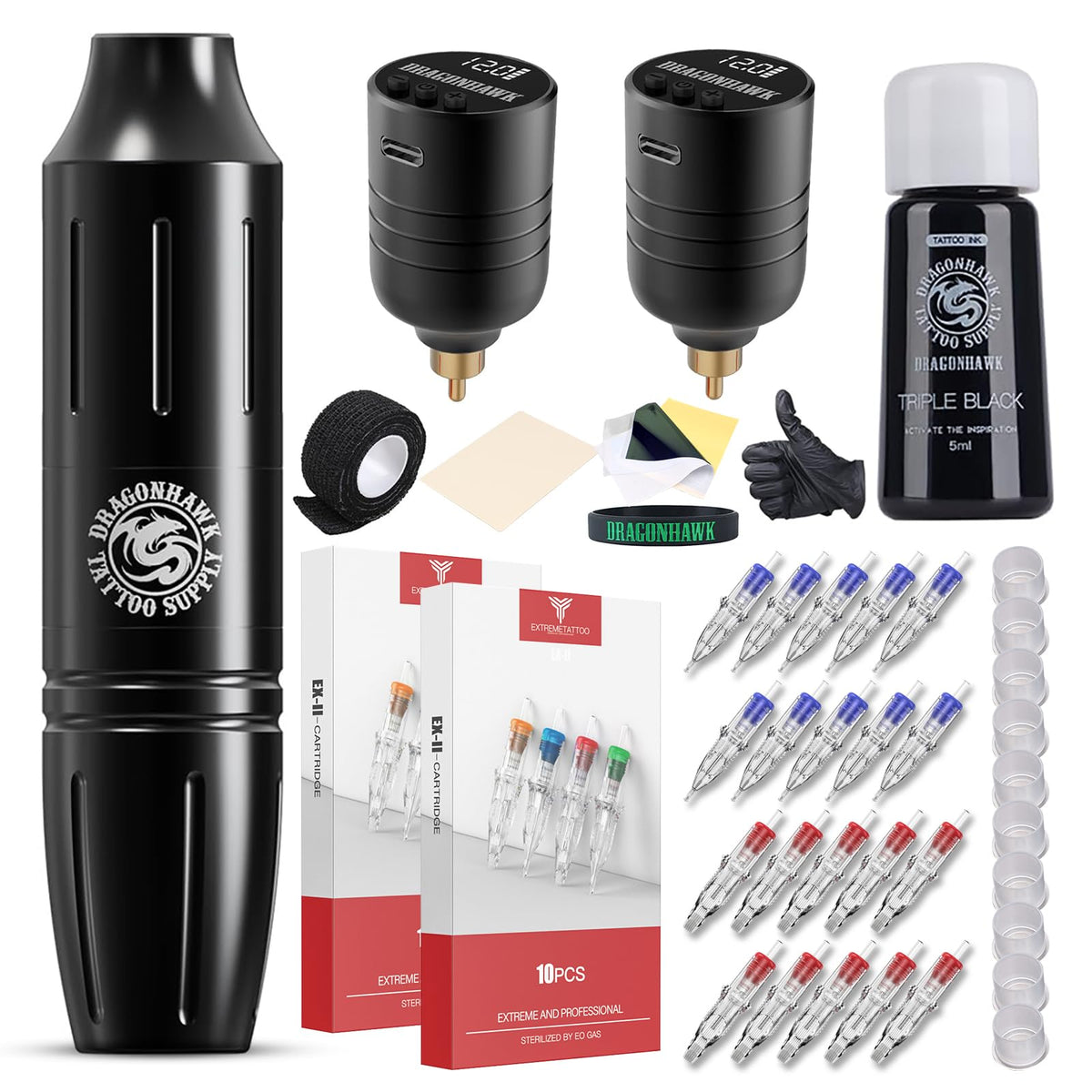 Dragonhawk tattoo pen battery provides steady power for long sessions.