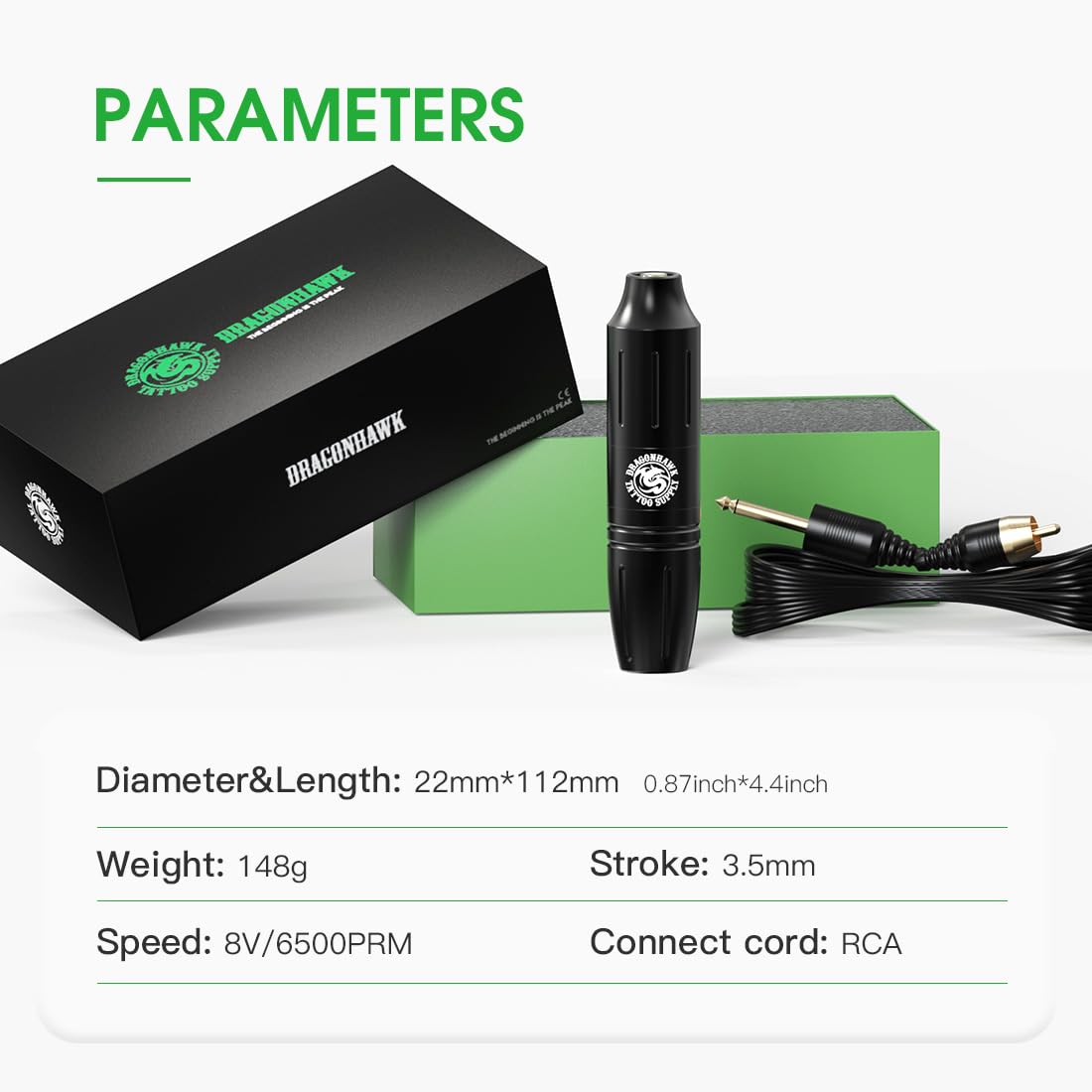 Dragonhawk wireless tattoo pen kit black ink bottle for bold lines.