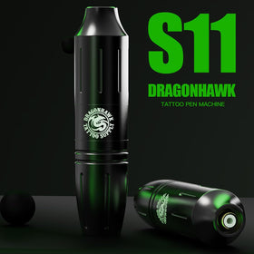 Dragonhawk wireless tattoo pen kit side view shows ergonomic grip for long practice.