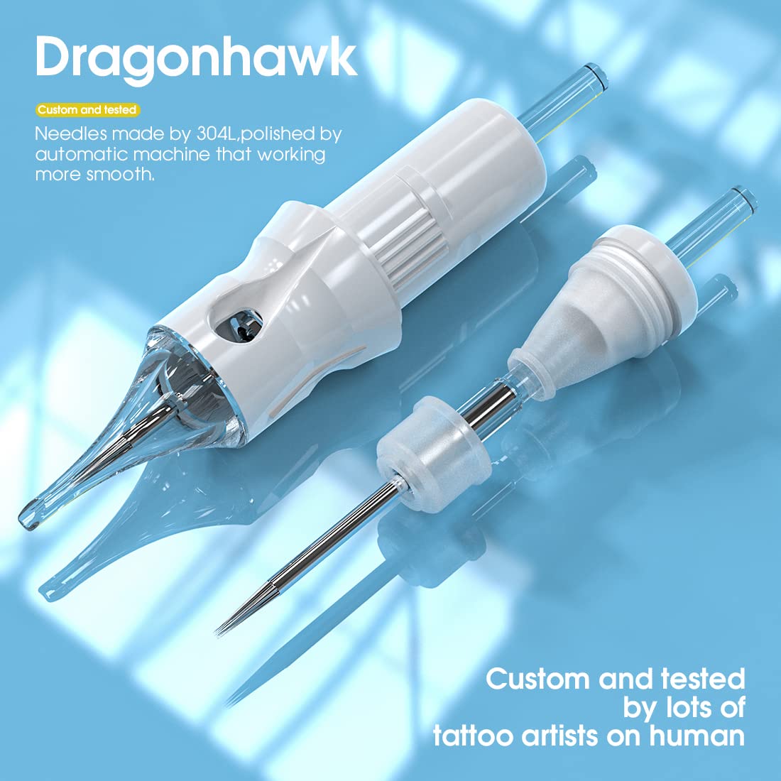 Dragonhawklabs tattoo cartridge 1207RL enabling clean lines and subtle gradients.