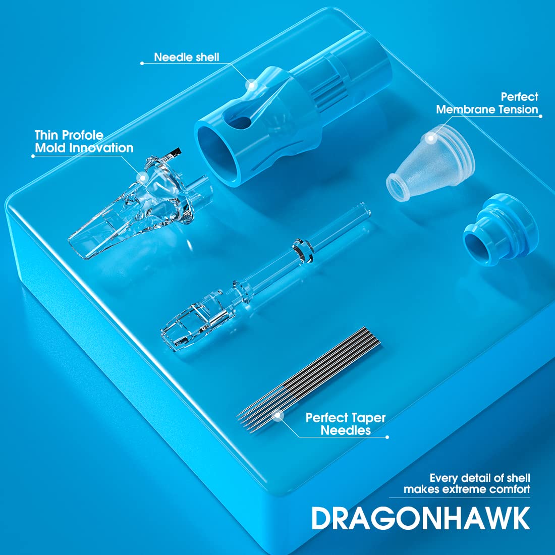 Dragonhawklabs transparent tube enhances needle visibility for accuracy.
