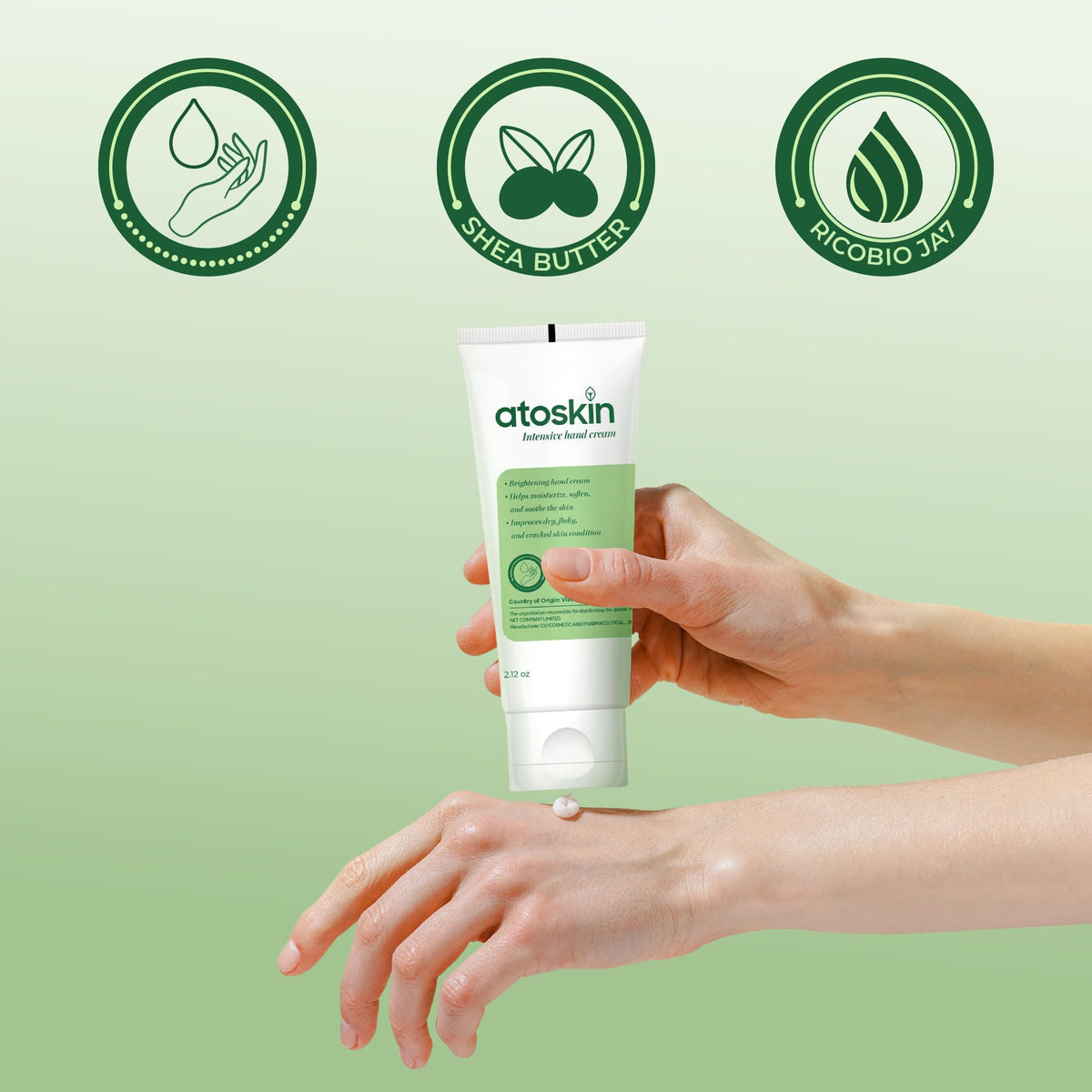 Dispensing action of Dratoskin Intensive Hand Cream highlights easy, controlled application.