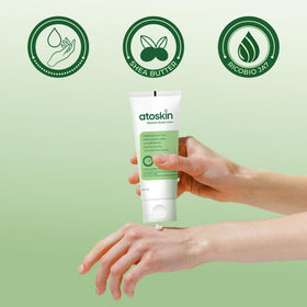 Dispensing action of Dratoskin Intensive Hand Cream highlights easy, controlled application.