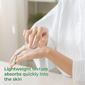 Creamy texture applied to skin shows smoothing and non-greasy moisture.