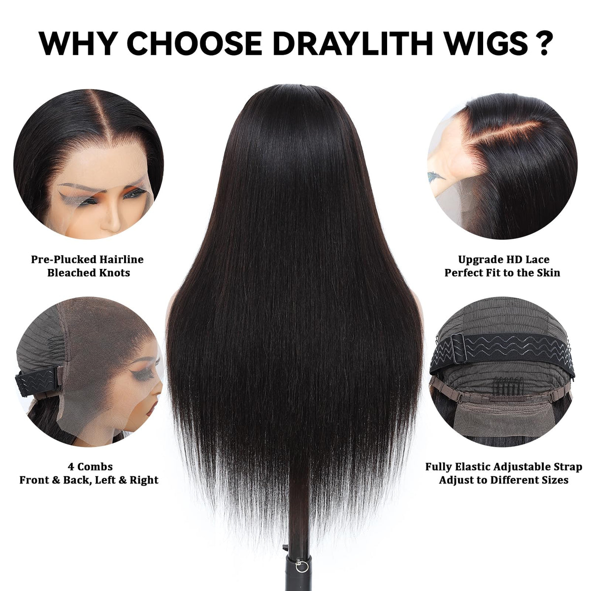 Draylith glueless cap with adjustable band for secure fit