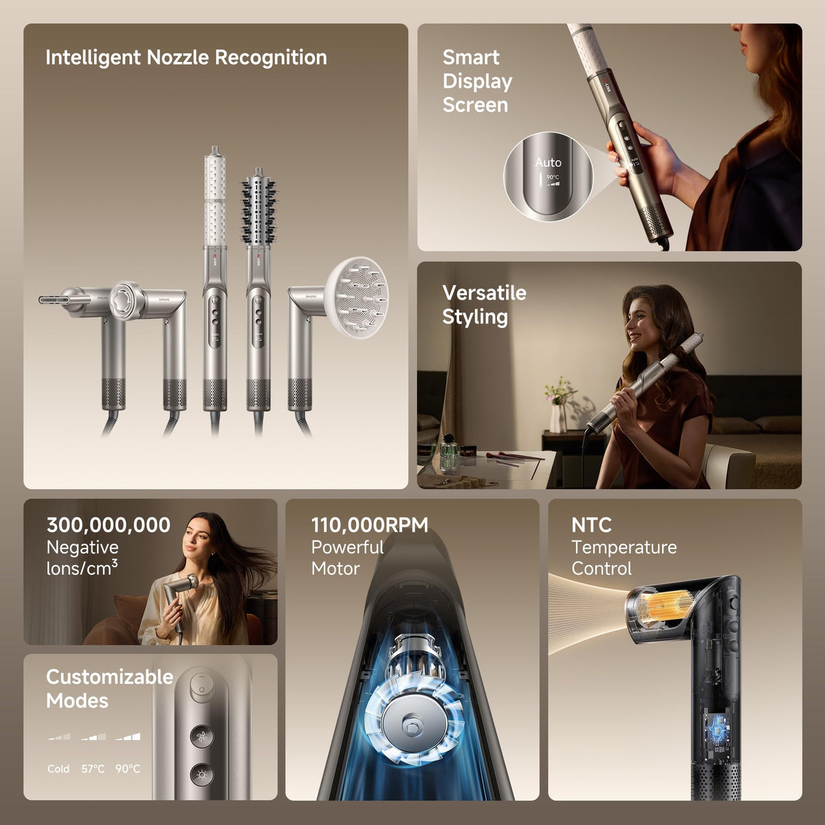 Dreame Dazzle smart display shows real-time temperature and speed for precise control.