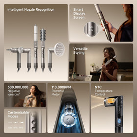 Dreame Dazzle smart display shows real-time temperature and speed for precise control.