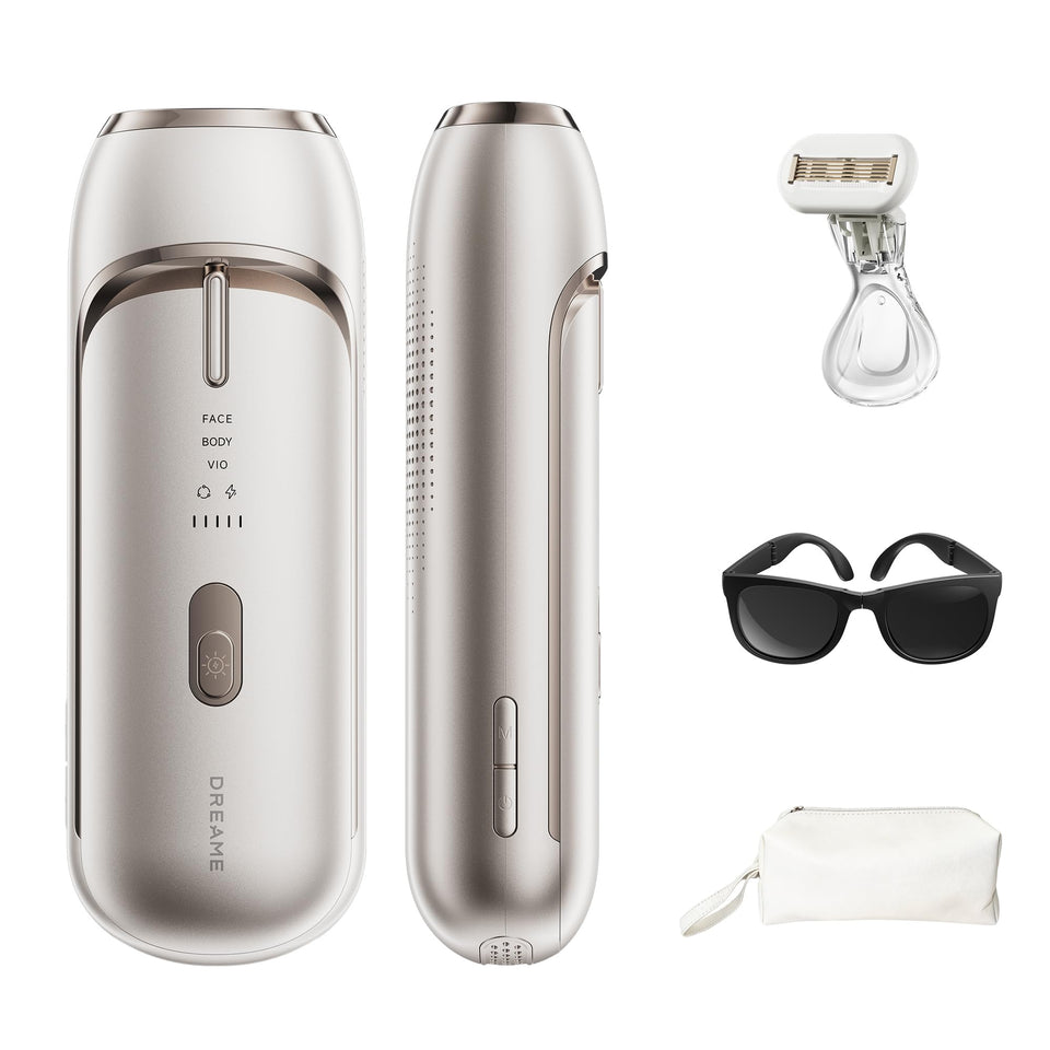 DREAME Nova IPL device performing Adaptizone skin analysis for precise targeting.