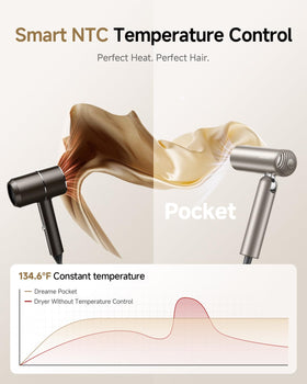 DREAME Pocket Hair Dryer with NTC thermistor for safe, stable heat.