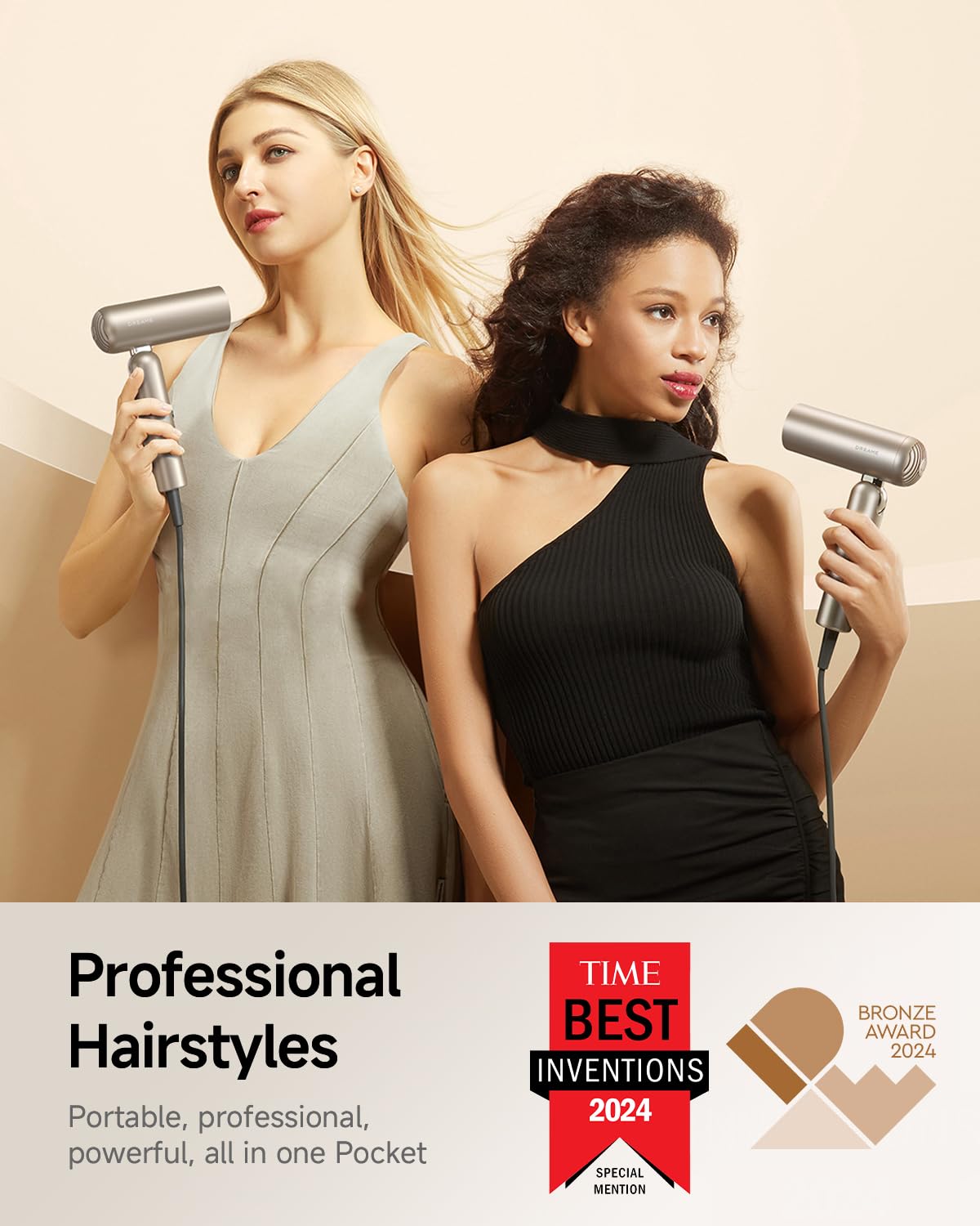 DREAME Pocket Pure ionic care reduces frizz for a sleek look.