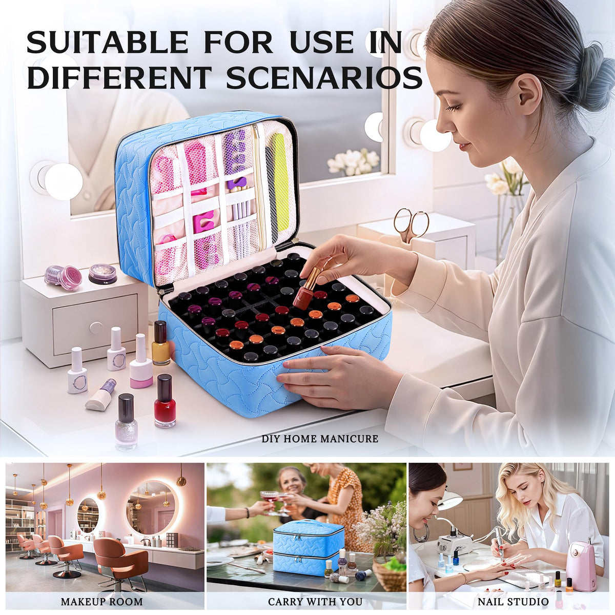 DreamGenius Nail Polish Organizer Case compact dimensions for countertop storage.