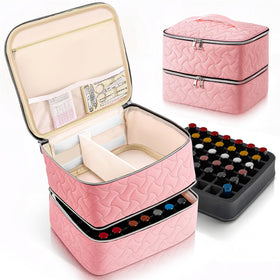 DreamGenius nail polish organizer case with double-layer storage for organized bottles