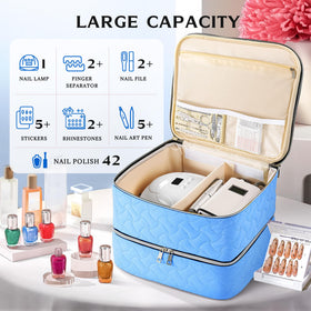 DreamGenius Nail Polish Organizer Case lower layer holds 42 bottles securely upright.